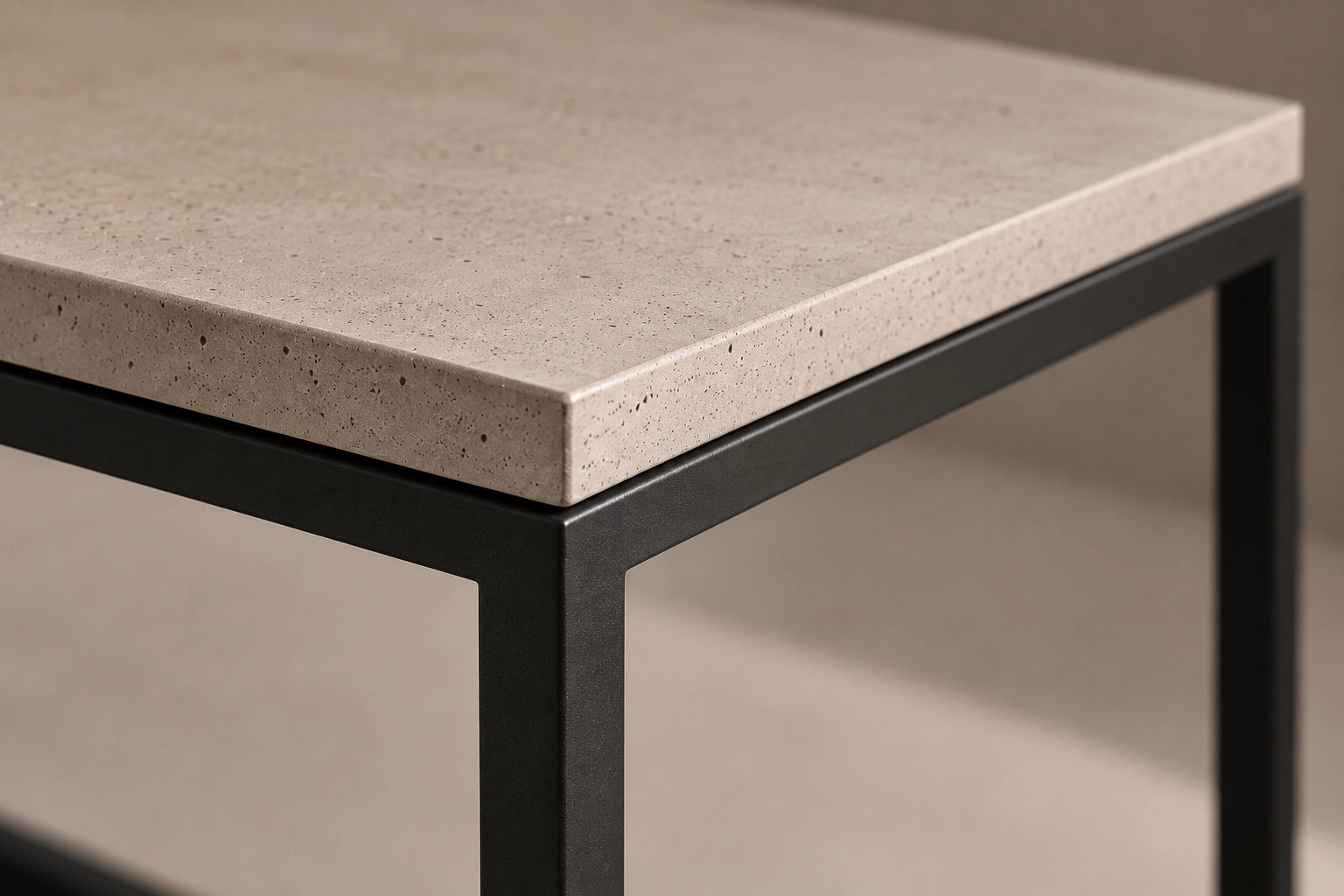 KATACHI Side Table with thin GFRC top and matte-black steel frame