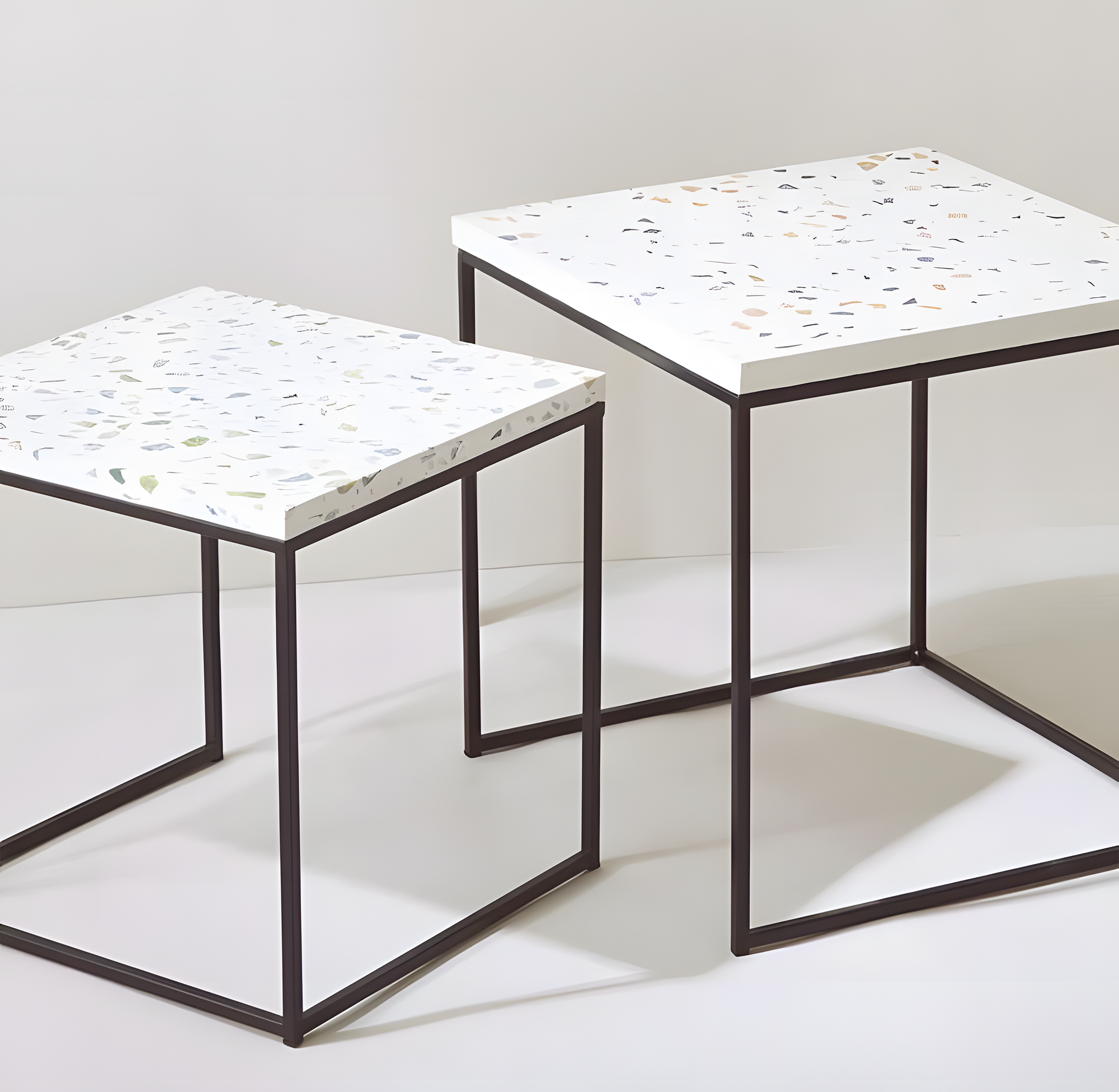 KATACHI side table with thin Terrazzo GFRC top and black steel frame